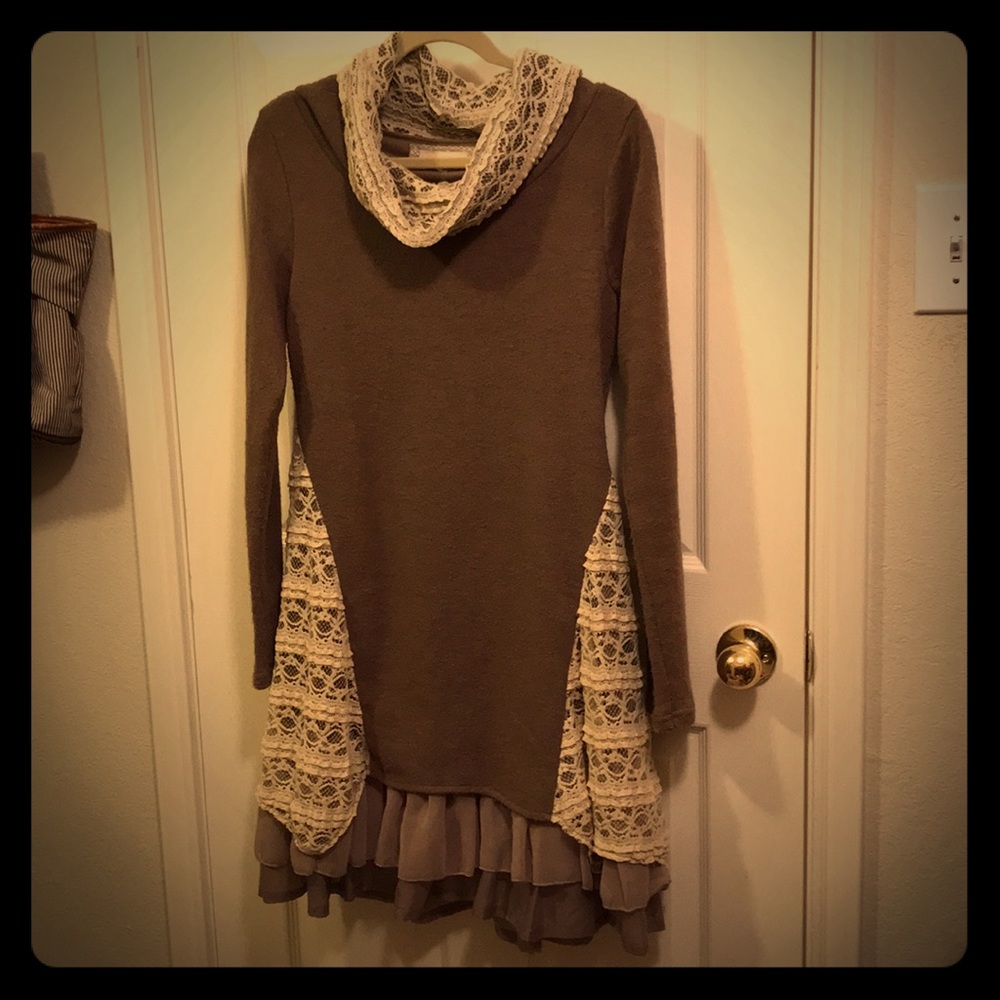Olive lace sweater dress